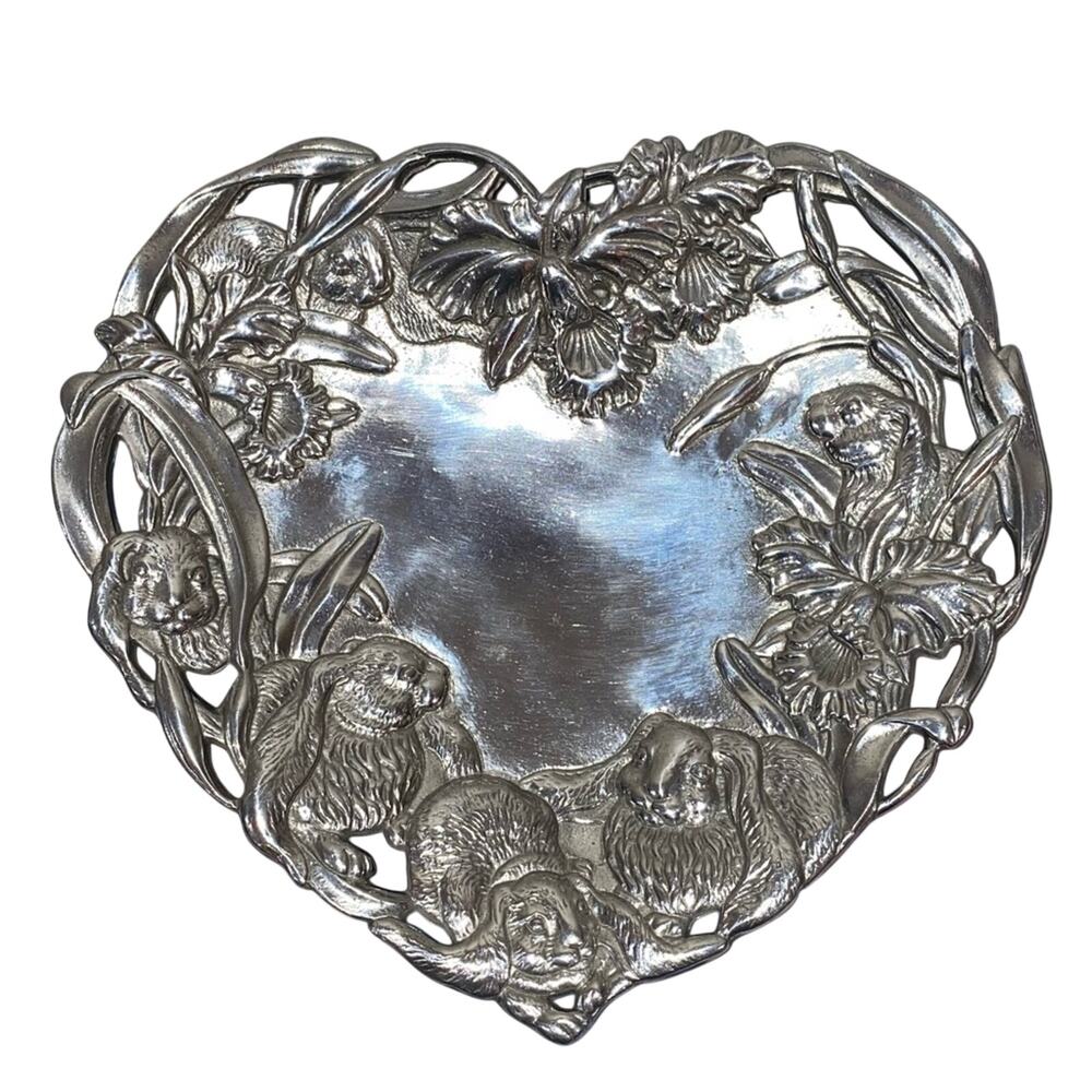 Arthur‎ Court 1993 Bunny Orchid Heart Platter Aluminum Vintage Tray